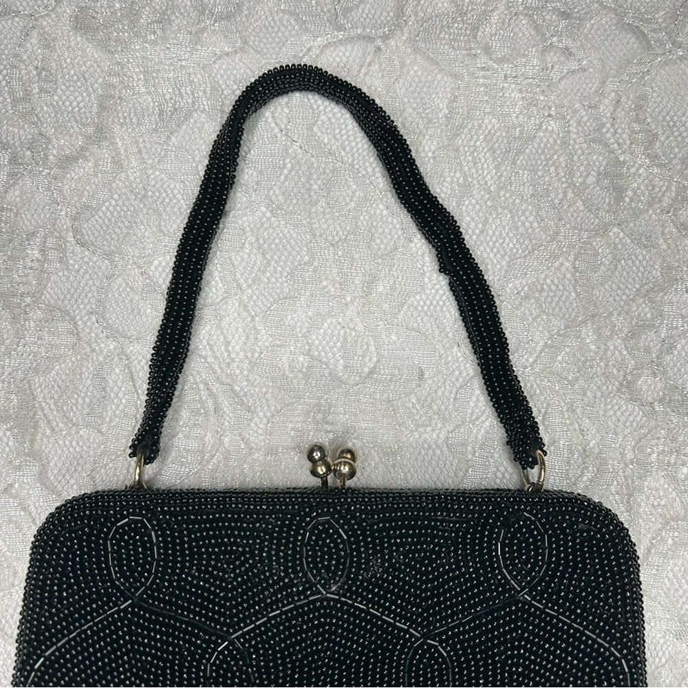 Dellil Vintage 60's Hand Made Black Beaded Evening Handbag Glamcore Quiet Luxury - Picture 4 of 17